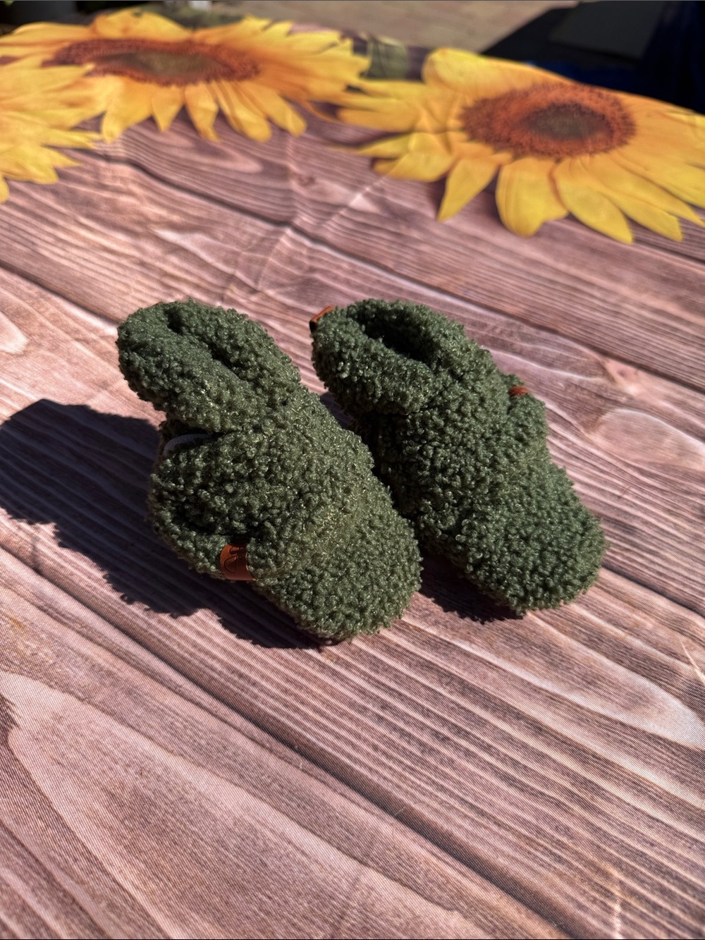 Cozy Olive Green Sherpa Baby Slippers